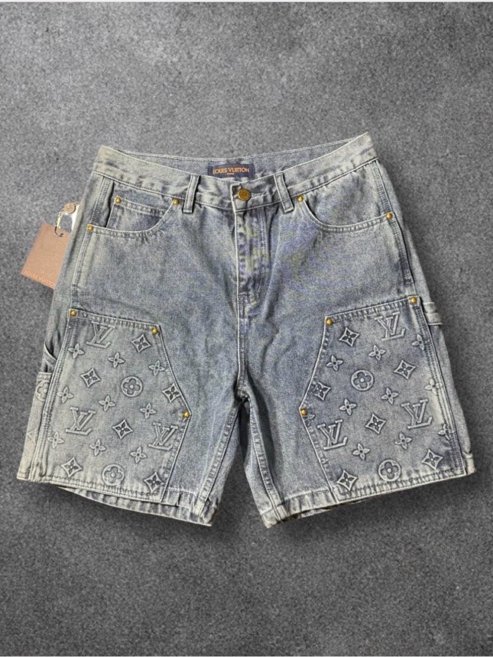 Louis Vuitton Washed Gray Monogram Denim Shorts